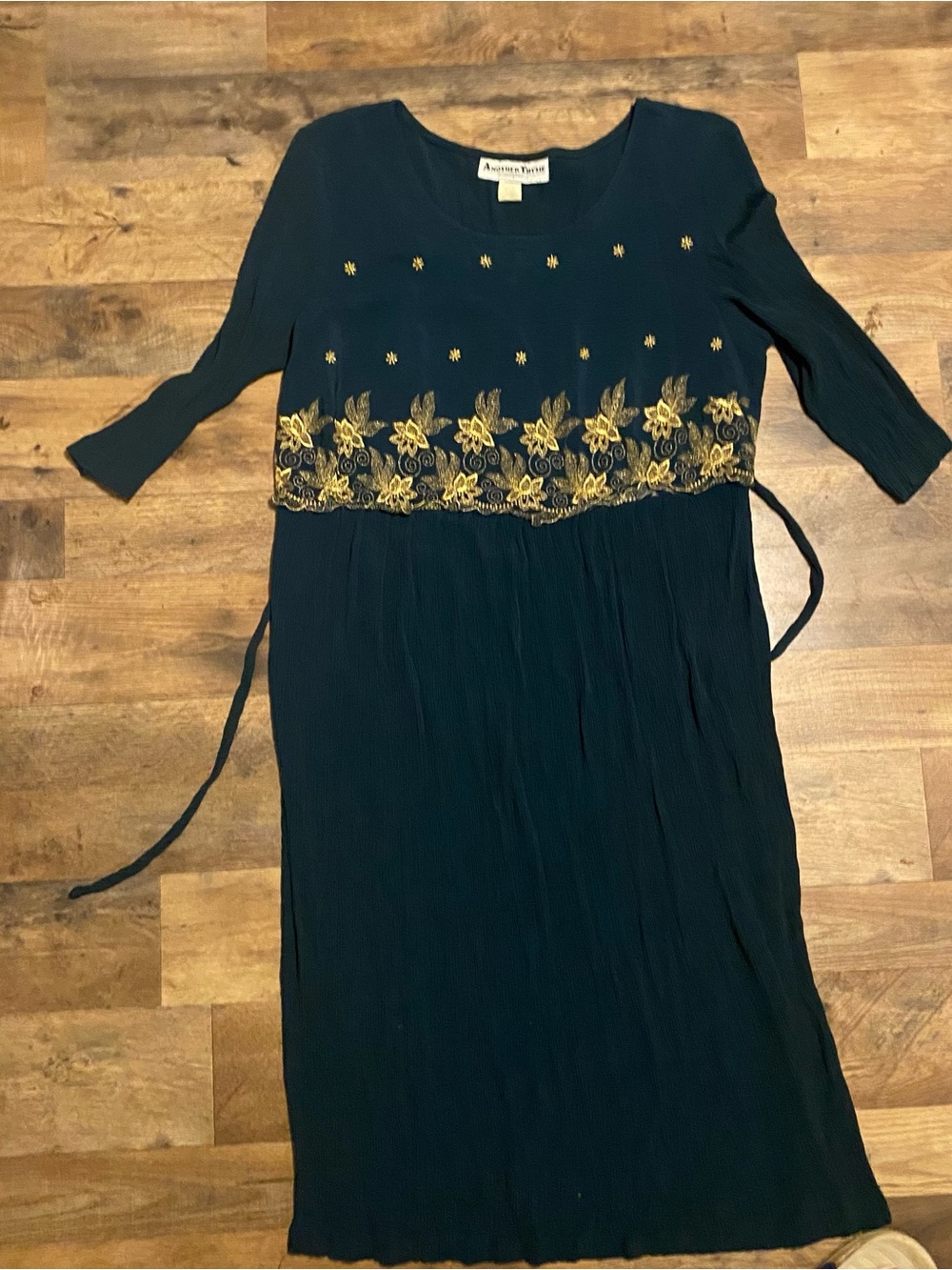 Antthony Teal Long Sleeve Embroidered Waist Tie Dress